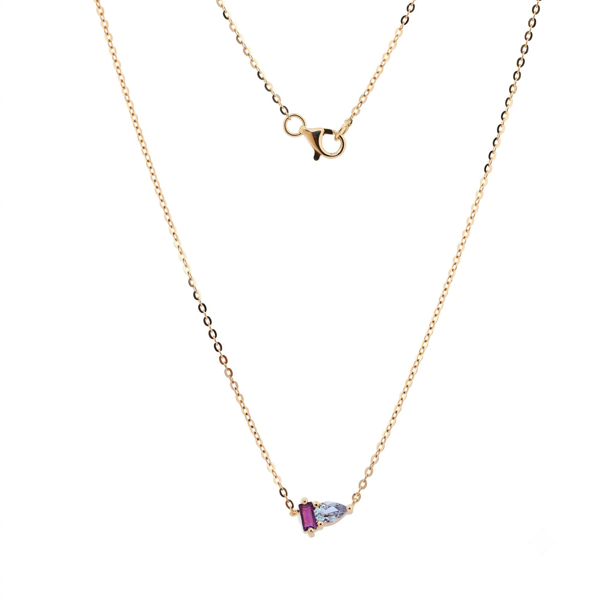 Pear-Cut Alexandrite & Baguette-Cut Natural Amethyst Toi et Moi Pendant Necklace - FIORESE JEWELRY