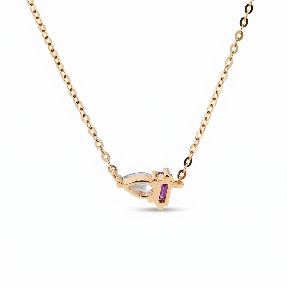 Pear-Cut Alexandrite & Baguette-Cut Natural Amethyst Toi et Moi Pendant Necklace - FIORESE JEWELRY