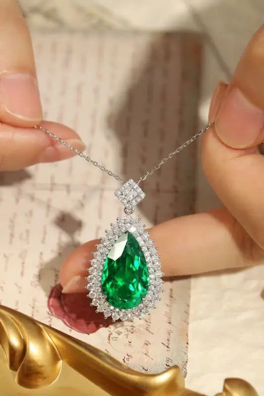 Pear Cut Columbia Green Lab Emerald Cluster Pendant - LGG Jewelry