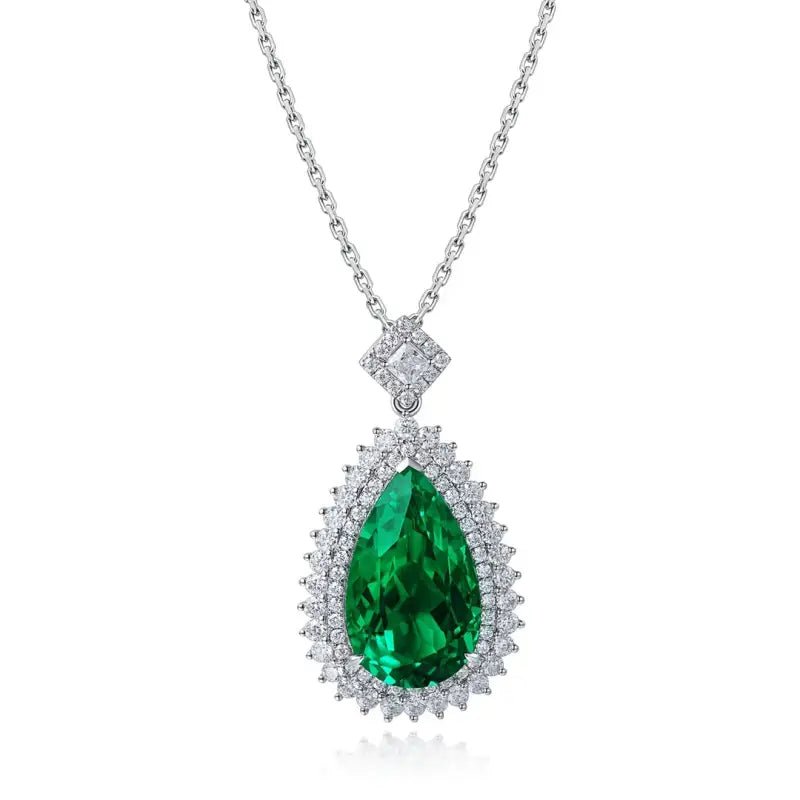 Pear Cut Columbia Green Lab Emerald Cluster Pendant - LGG Jewelry