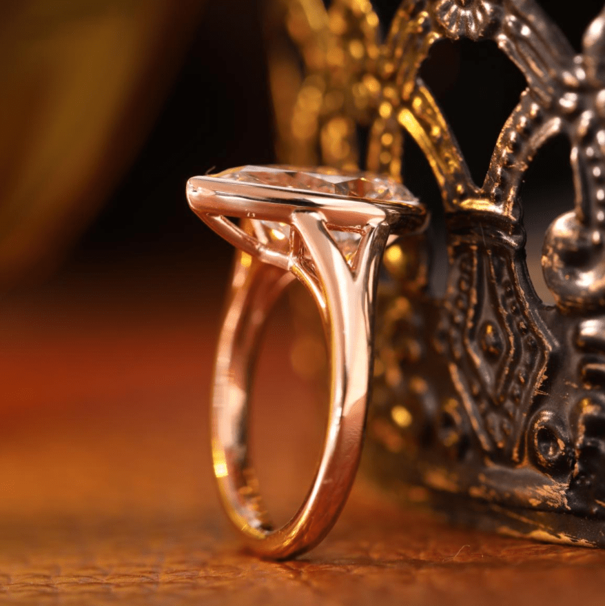 Pear Cut Lab Diamond Bezel Basket Solitaire Ring — Split Band Design - FIORESE JEWELRY