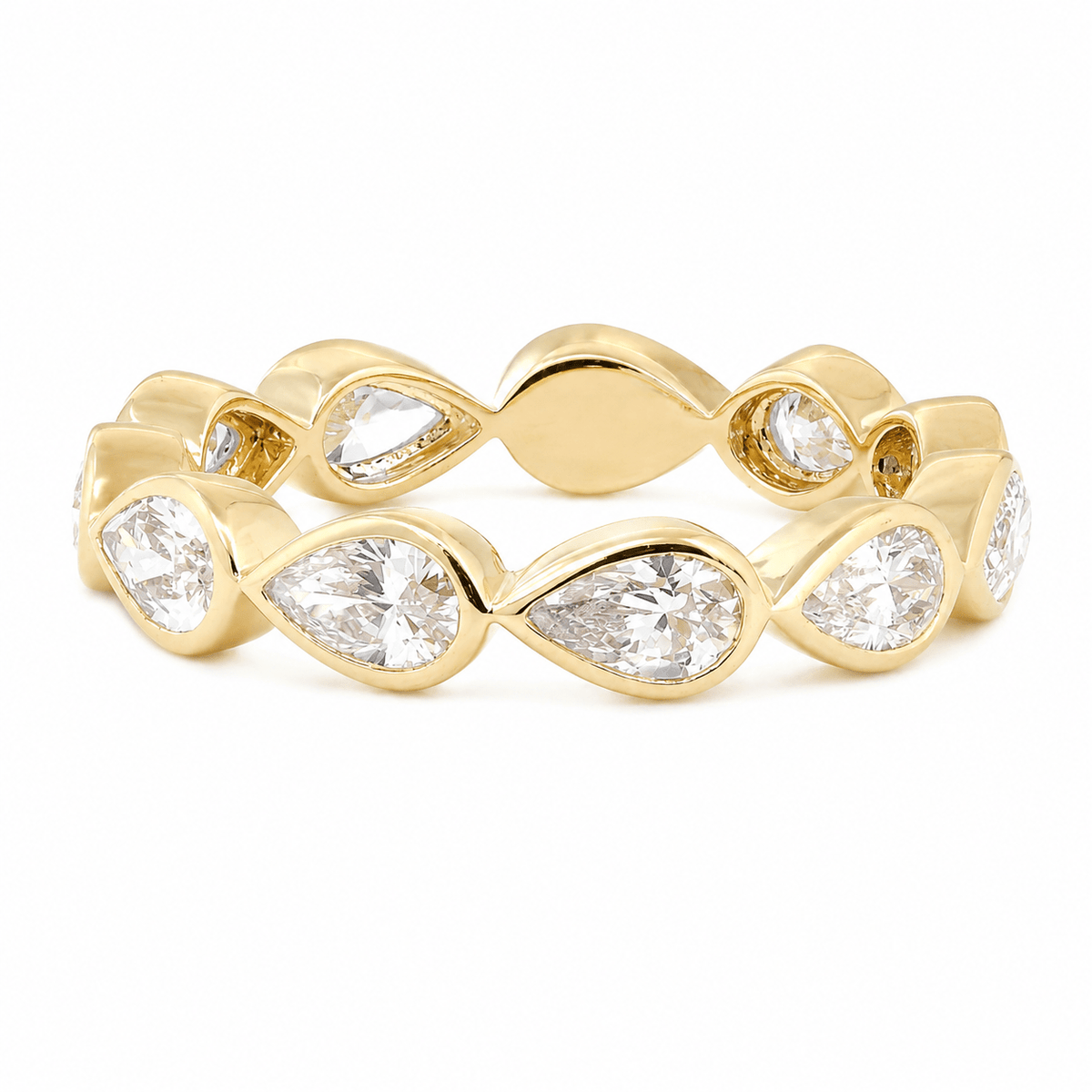 Pear-Cut Lab Diamond East-West Bezel Eternity Wedding Ring - FIORESE JEWELRY