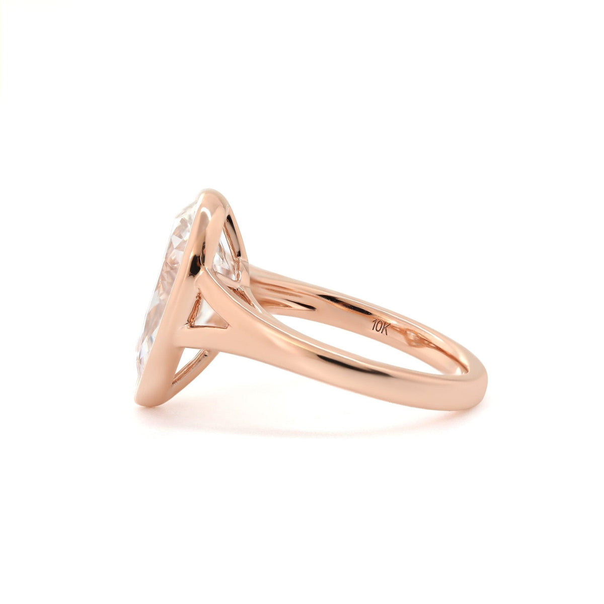 Pear - Cut Lab Diamond Solitaire Ring with Bezel - Basket Setting and Split Band Design - FIORESE JEWELRY