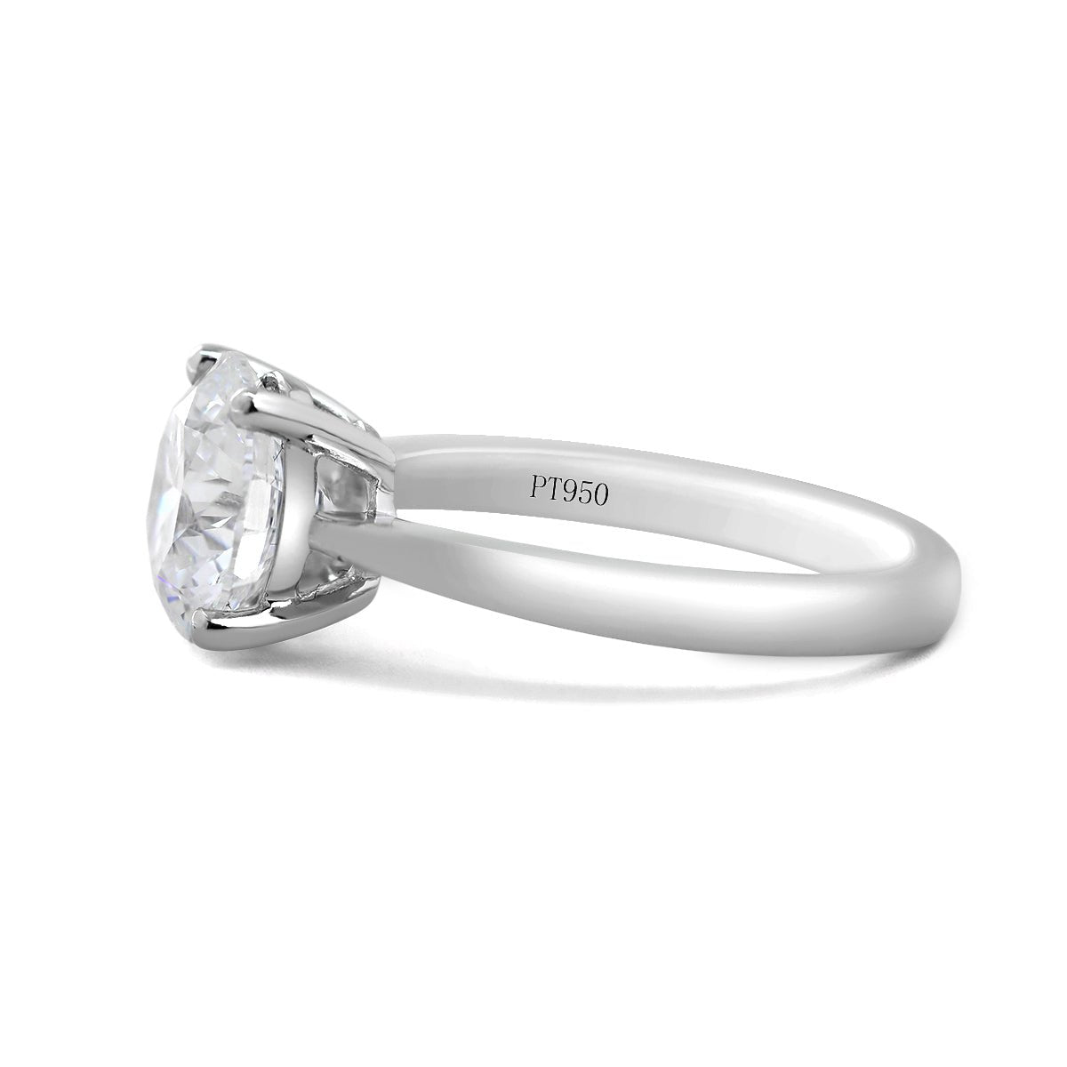 Platinum 3ct Round Lab Diamond 4 Round Prong Basket Solitaire Ring with Tapered Band Design - FIORESE JEWELRY
