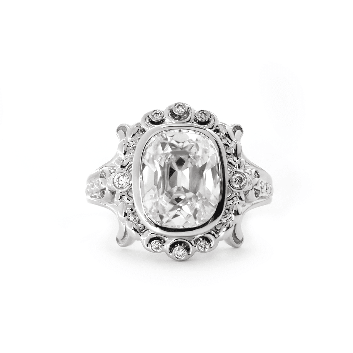 Platinum 4.5ct Elongated Lab Diamond Antique - inspired Ring - FIORESE JEWELRY