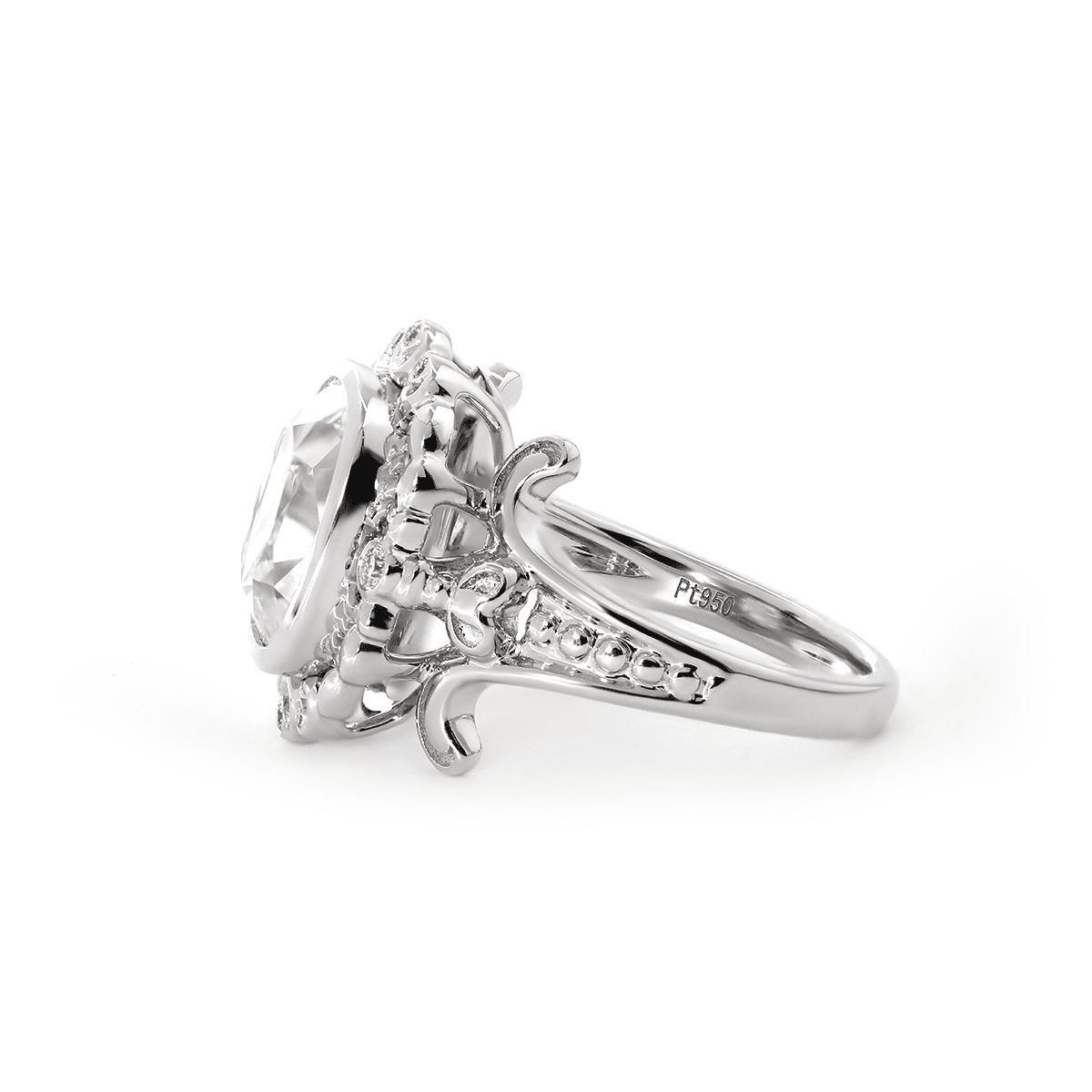 Platinum 4.5ct Elongated Lab Diamond Antique - inspired Ring - FIORESE JEWELRY