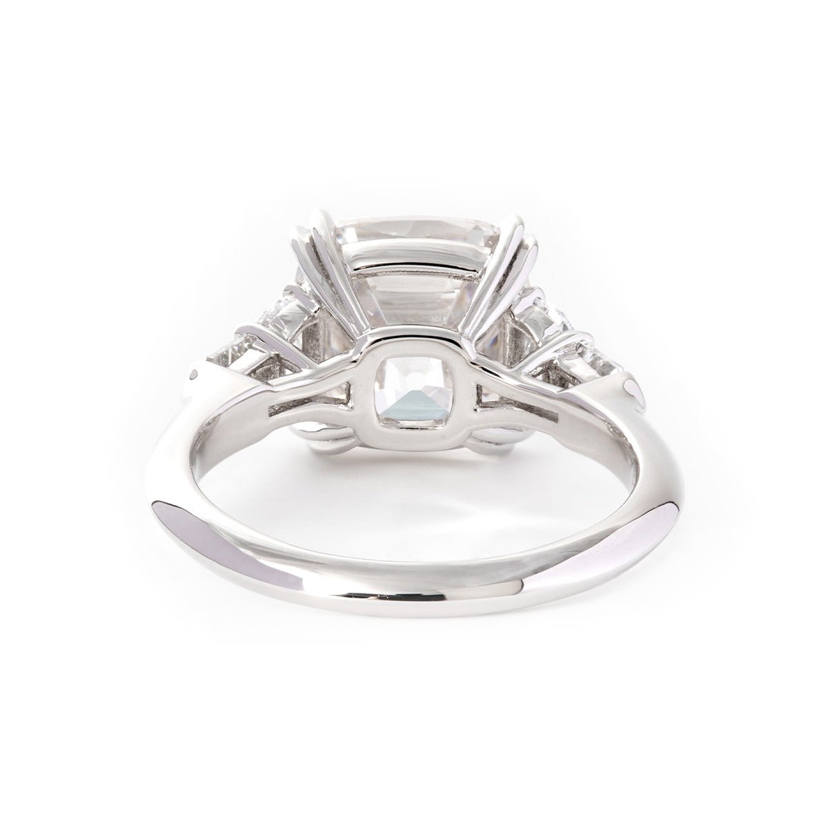 Platinum 4ct Old Mine Cut Lab Diamond Double Claw Prong Basket 5 Stone Ring with Half Moon and Bullet Cut Lab Diamond Side - stone - FIORESE JEWELRY