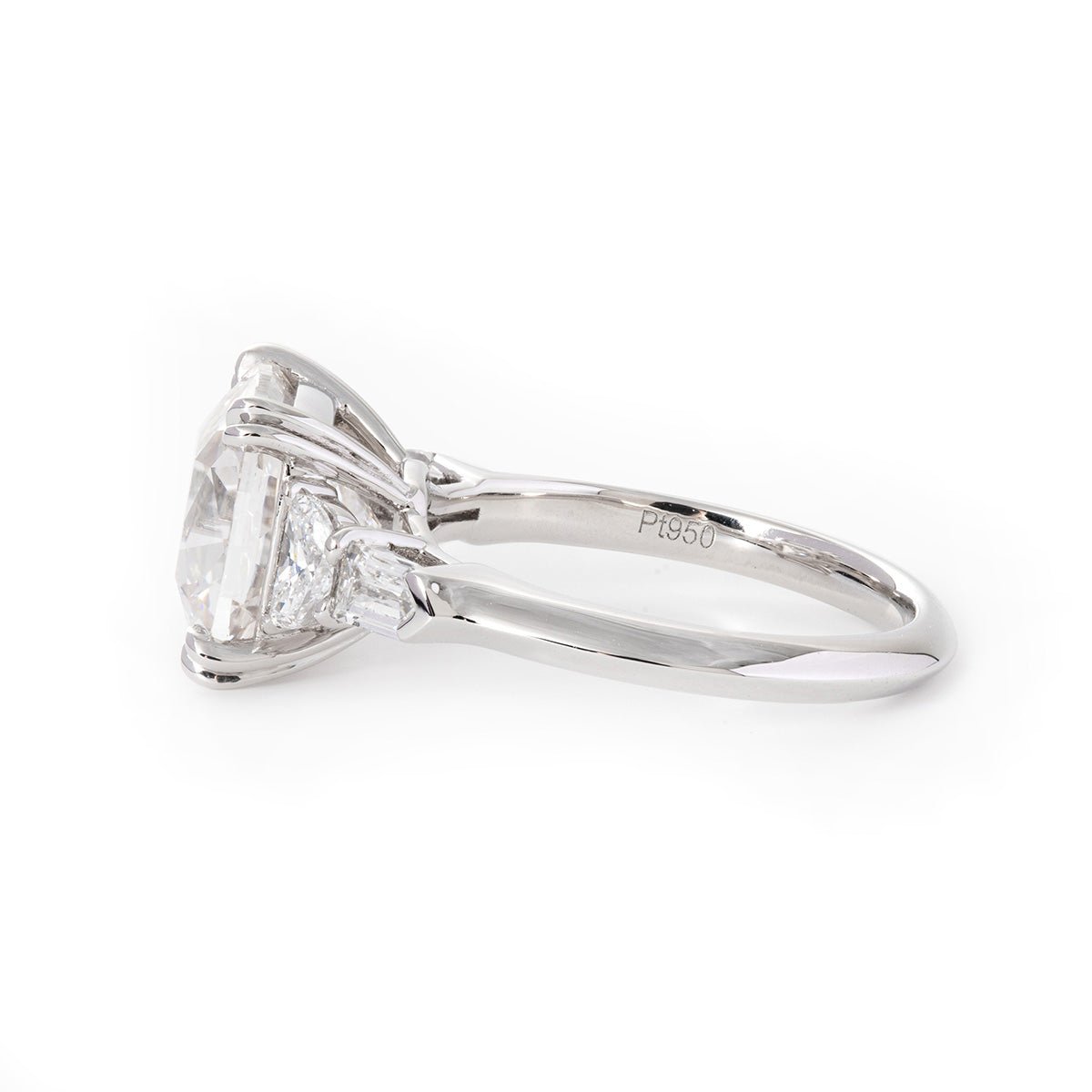 Platinum 4ct Old Mine Cut Lab Diamond Double Claw Prong Basket 5 Stone Ring with Half Moon and Bullet Cut Lab Diamond Side - stone - FIORESE JEWELRY