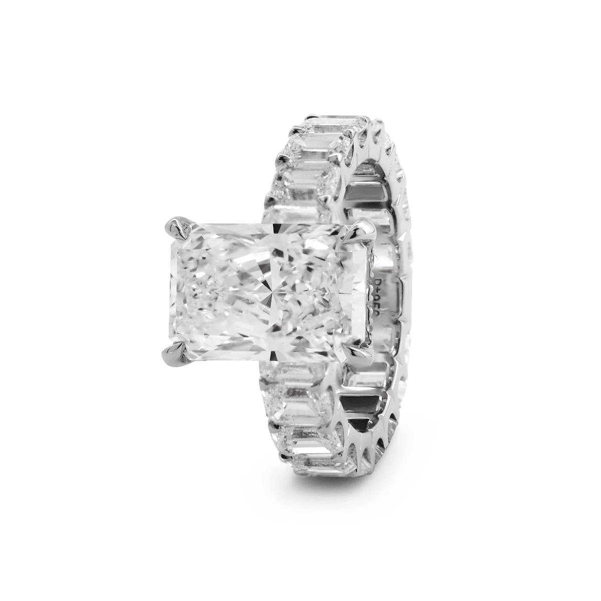 Platinum 4ct Radiant Cut Lab Diamond 4 Calw Prong Basket Ring with Round Lab Diamond Hiddden - Halo and Emerald Cut Lab Diamond Pave - FIORESE JEWELRY
