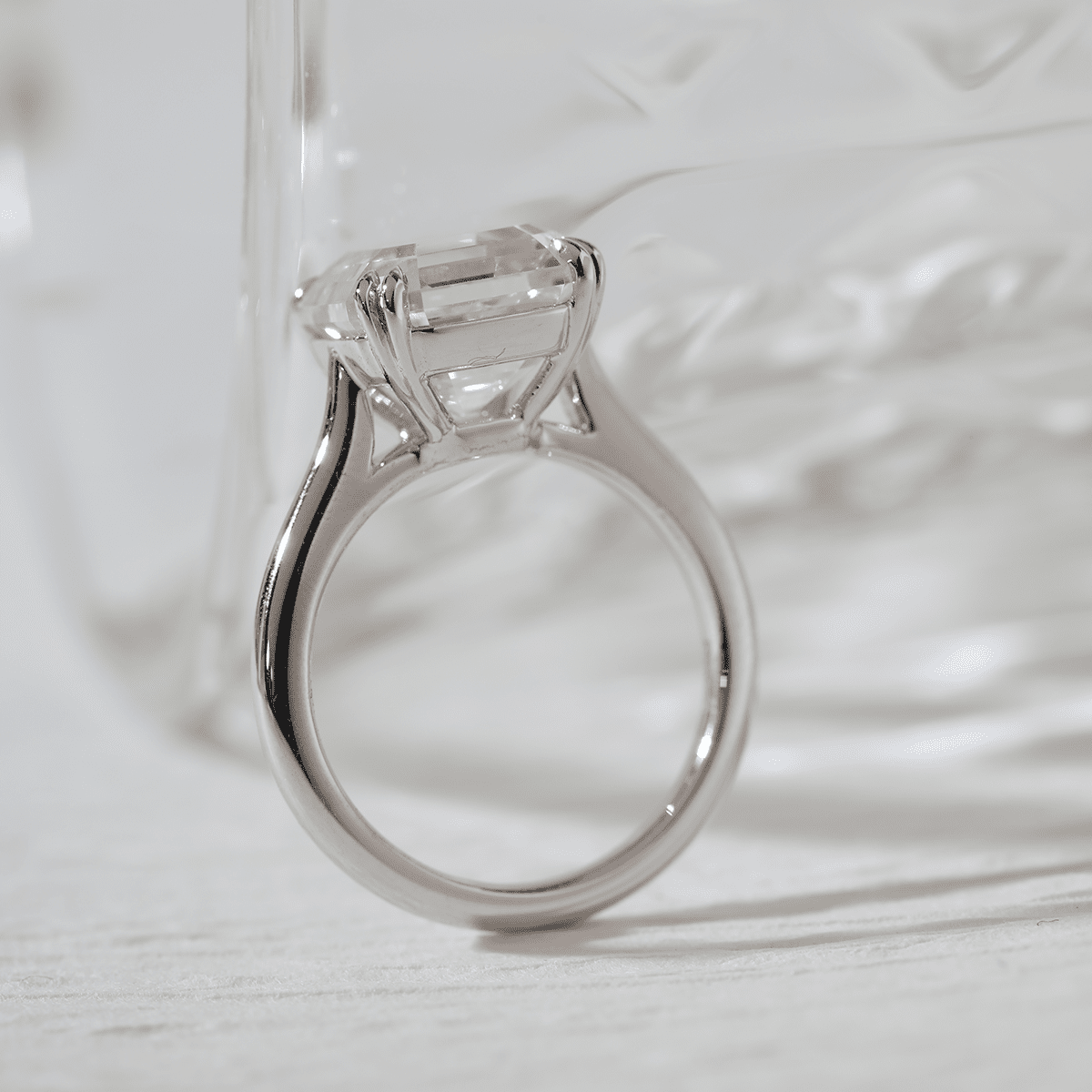 Platinum 5ct Antique Asscher Cut Lab Diamond Double Claw Prong Basket Solitaire Ring - FIORESE JEWELRY