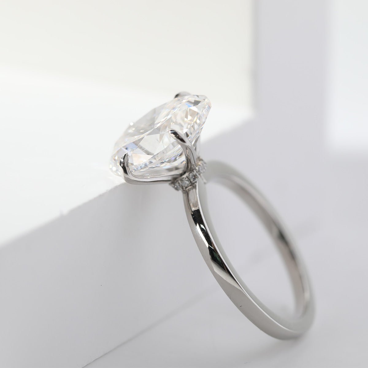 Platinum 6ct Oval Cut Lab Diamond Hidden Halo 4 Prongs Engagement Ring - FIORESE JEWELRY