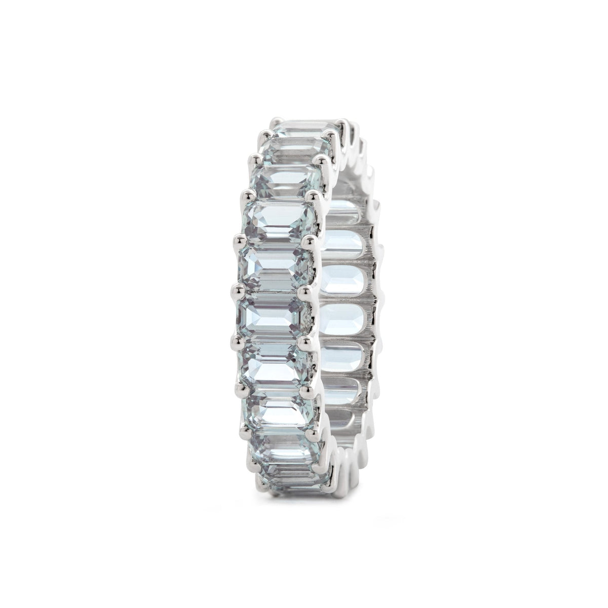Platinum Emerald Cut Lab Alexandrite Eternity Ring - FIORESE JEWELRY