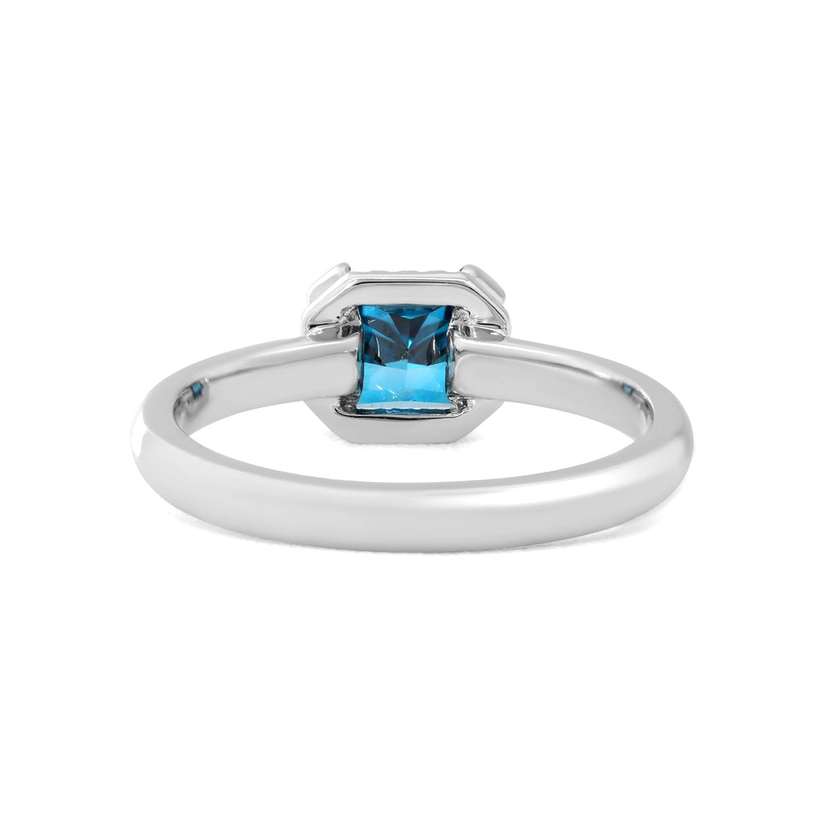 Platinum Radiant Cut Blue Lab Diamond Starlit Ocean Oath Ring with Round Lab Diamond Half Hidden Halo - FIORESE JEWELRY