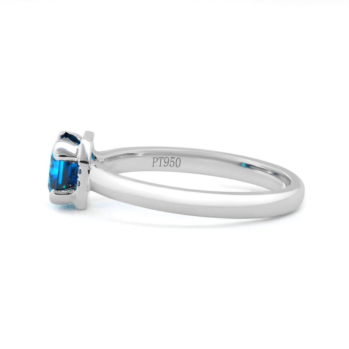 Platinum Radiant Cut Blue Lab Diamond Starlit Ocean Oath Ring with Round Lab Diamond Half Hidden Halo - FIORESE JEWELRY