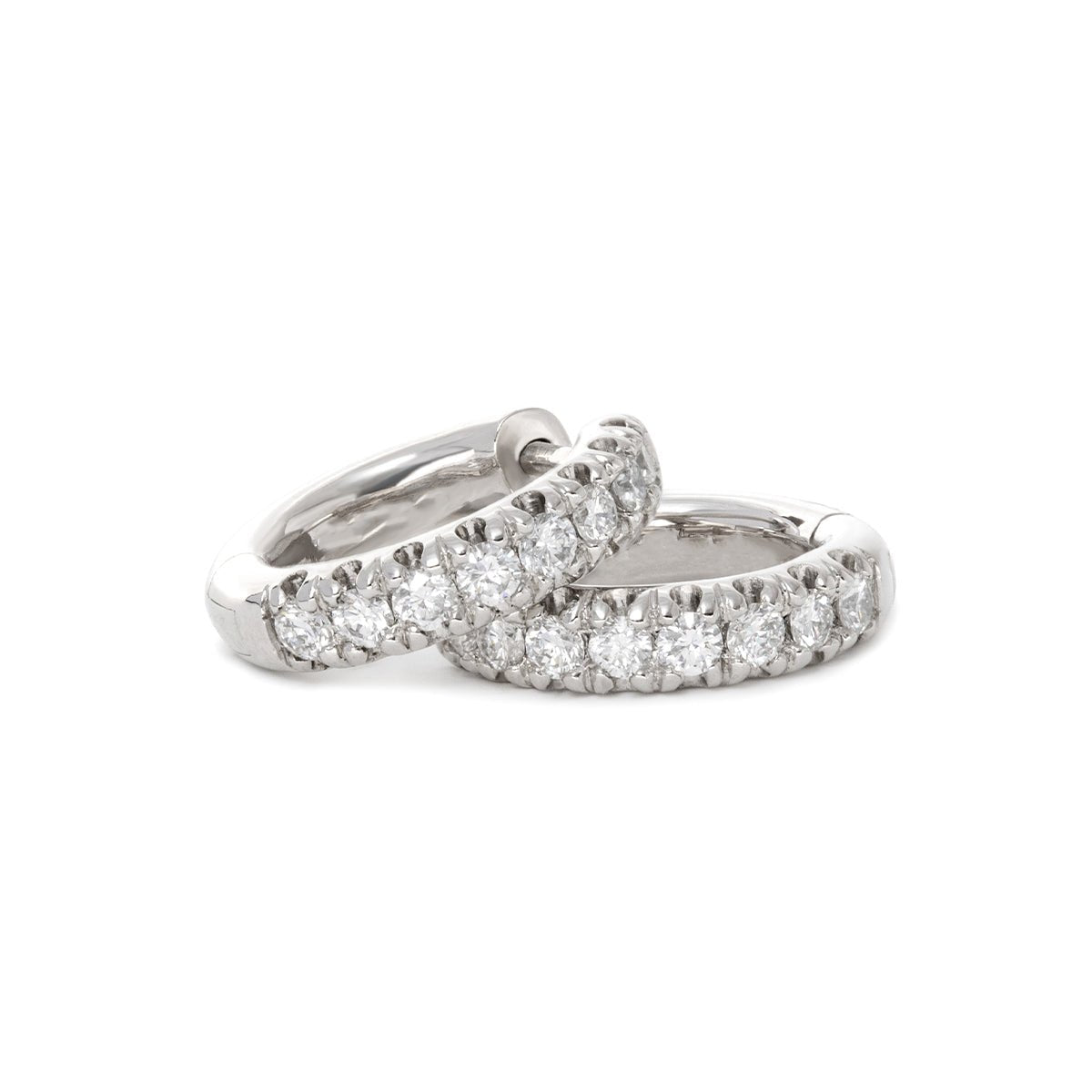 Platinum Round Lab Diamond 8 stones Huggie Earrings - FIORESE JEWELRY