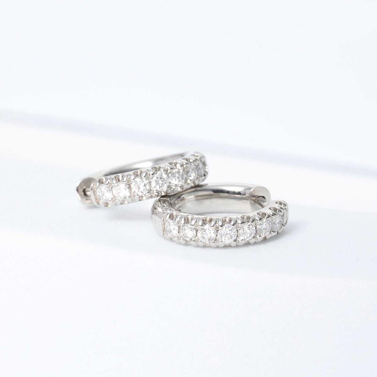 Platinum Round Lab Diamond 8 stones Huggie Earrings - FIORESE JEWELRY