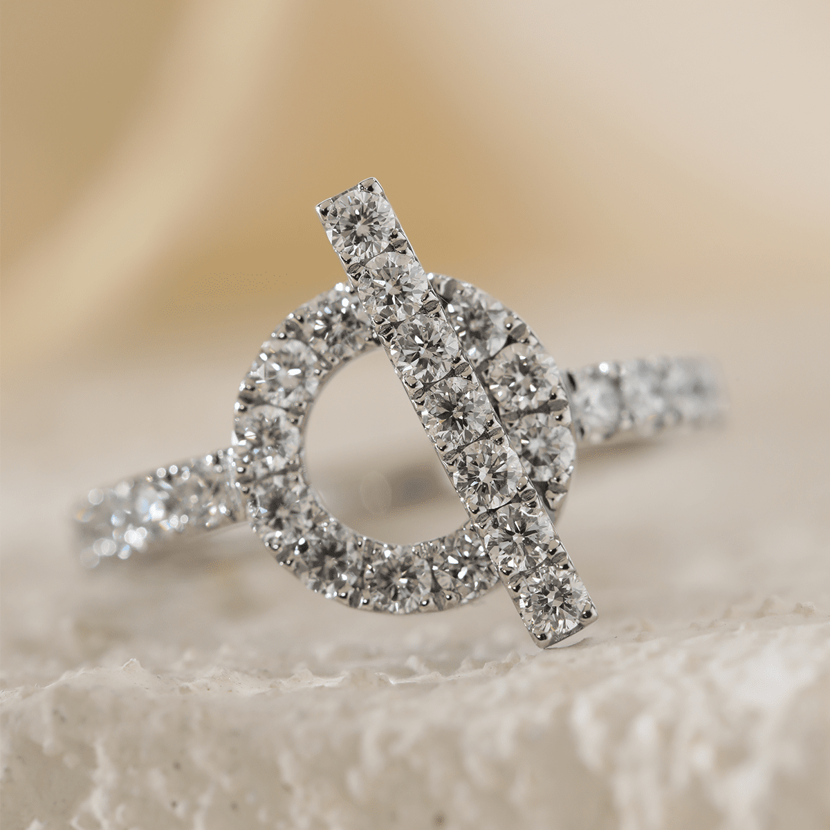 Platinum Round Lab Diamond Buckle - Inspired Ring - FIORESE JEWELRY