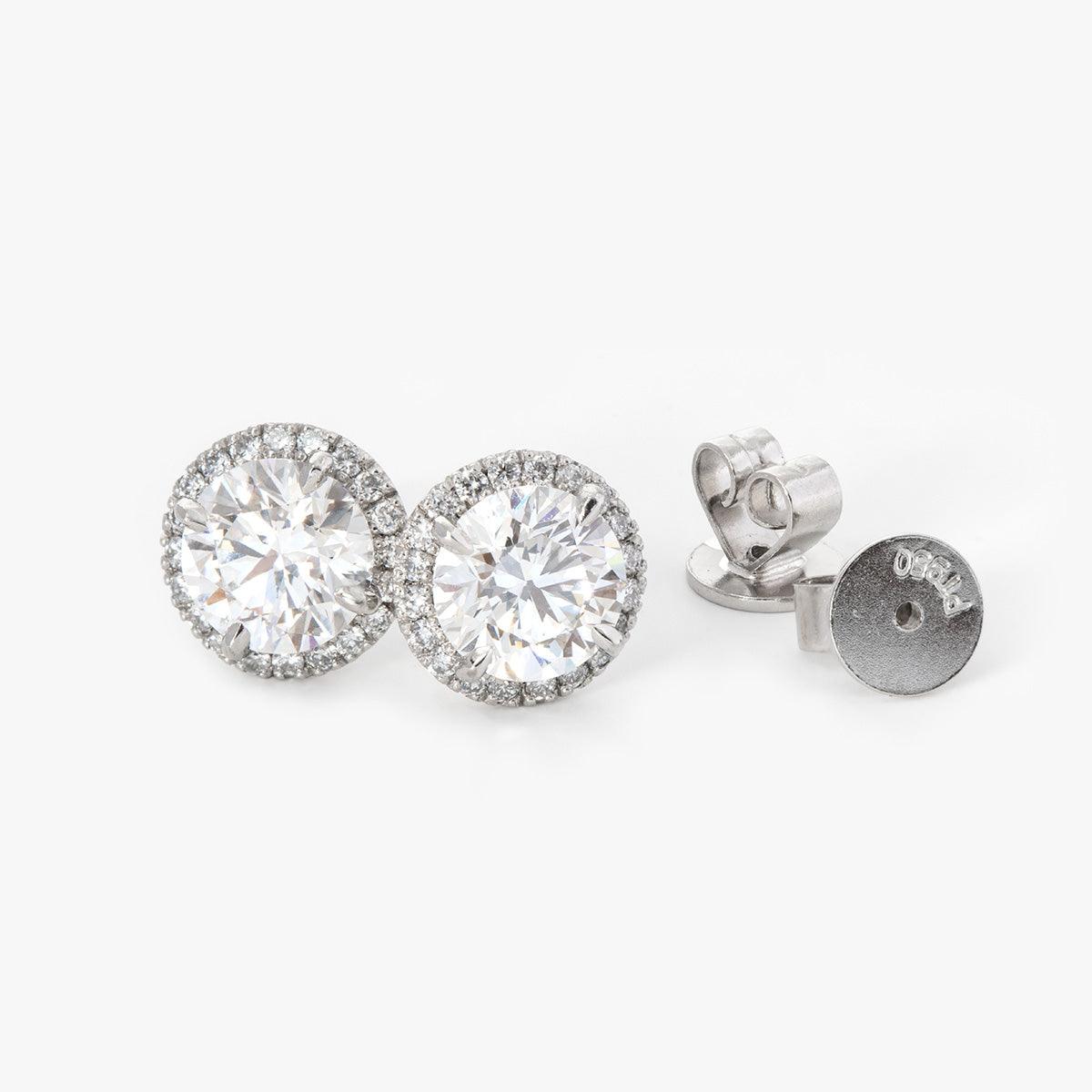 Pt950 Round Brilliant Cut Diamond Halo Stud Earrings - FIORESE JEWELRY