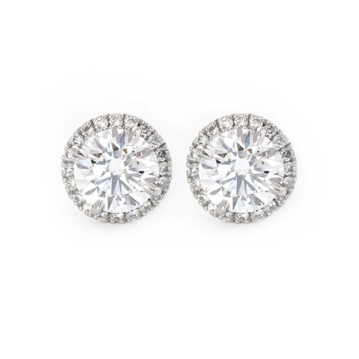 Pt950 Round Brilliant Cut Diamond Halo Stud Earrings - FIORESE JEWELRY