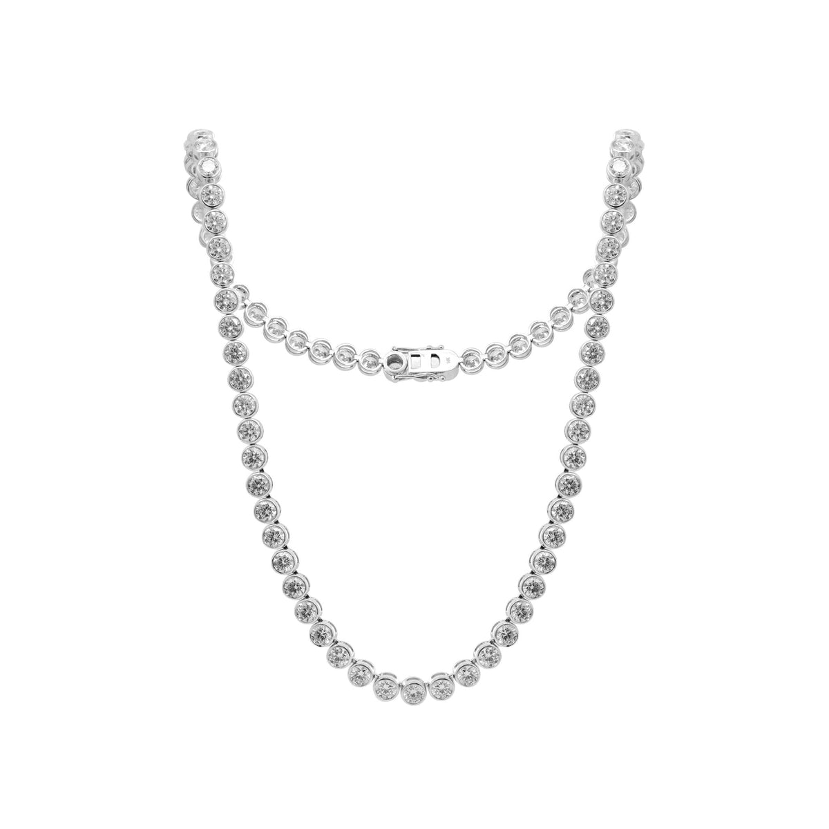 Ready to Ship Round Cut Lab Diamond Bezel Basket Tennis Necklace - FIORESE JEWELRY