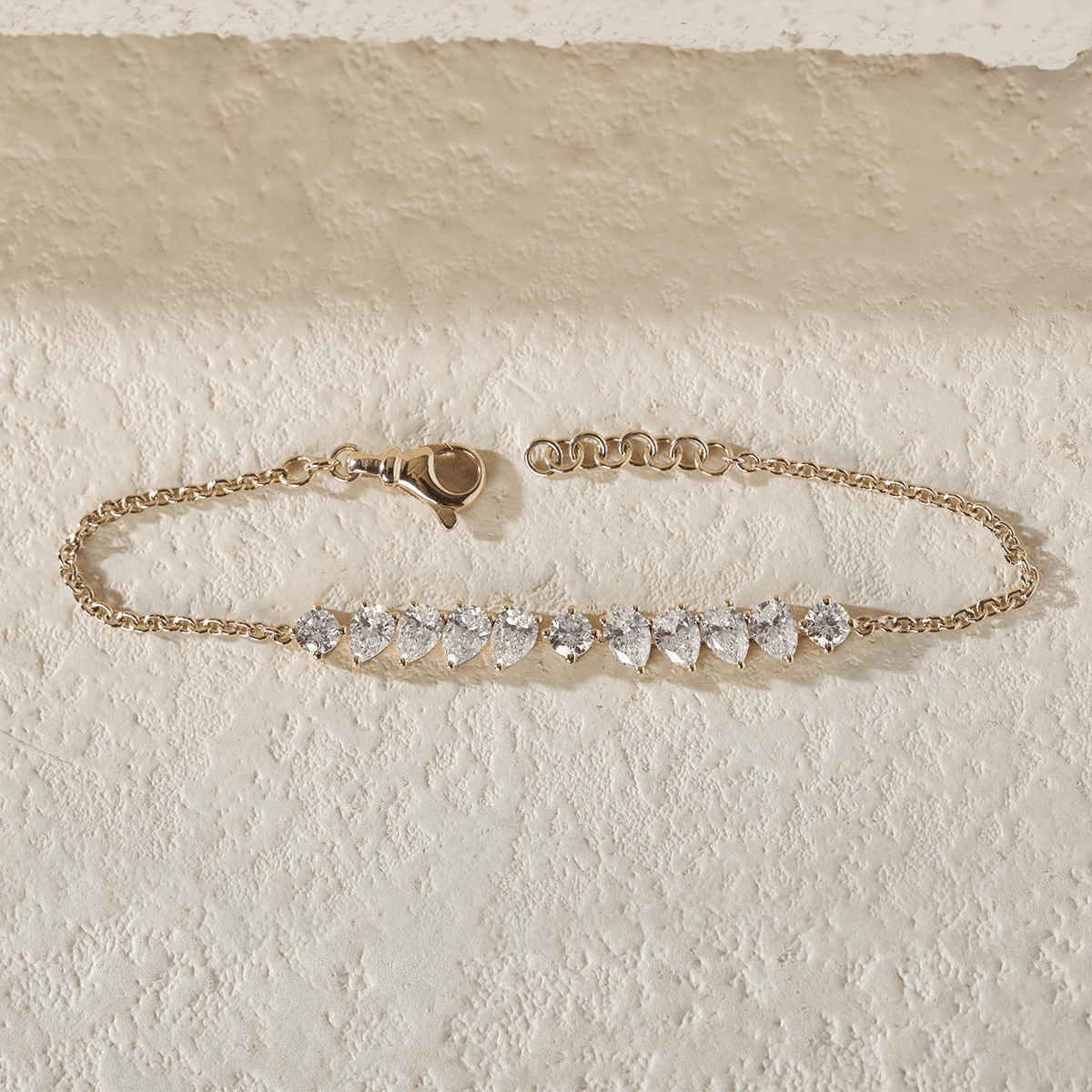 Round and Pear - Shaped Lab Diamond Chain Bracelet in Prong Basket Setting - FIORESE JEWELRY