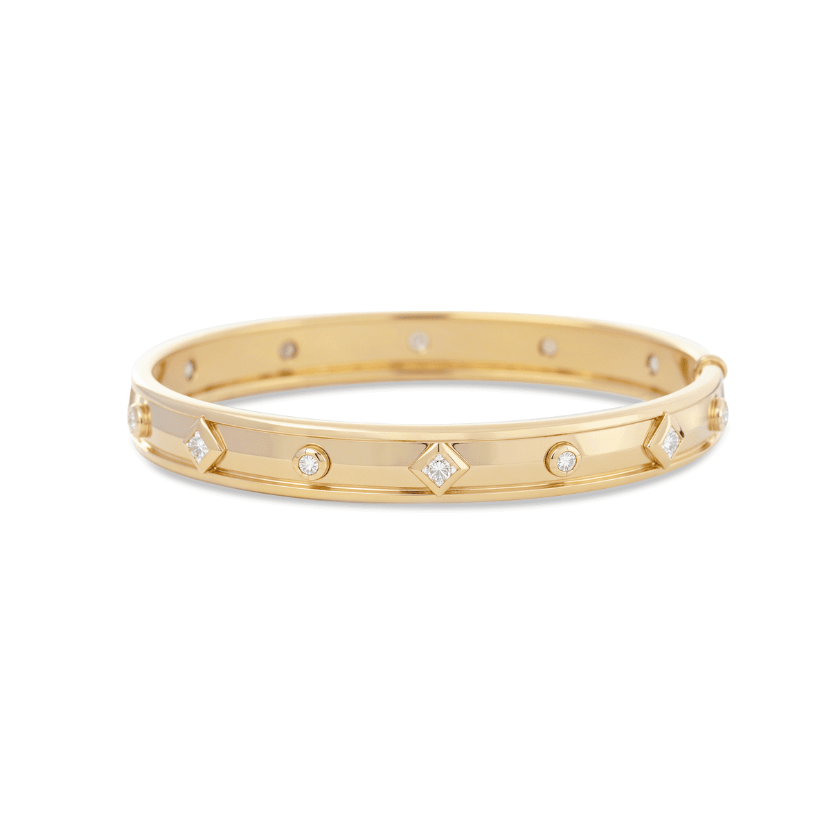 Round and Princess Cut Lab Diamond Bezel - Set Bangle Bracelet - FIORESE JEWELRY