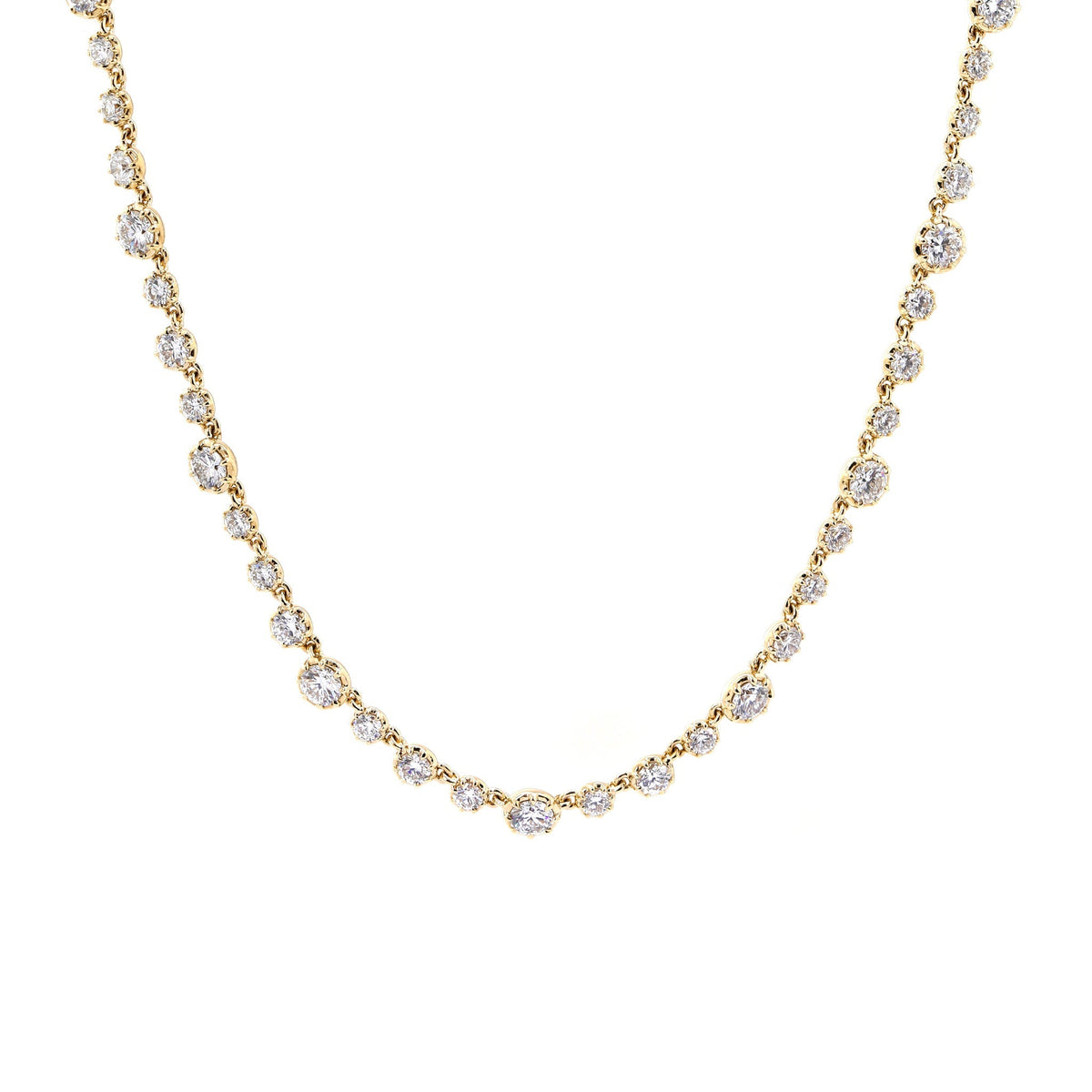 Round Brilliant-Cut Lab Diamond 8-Claw Dome-Back Station Necklace with Adjustable Chain - FIORESE JEWELRY