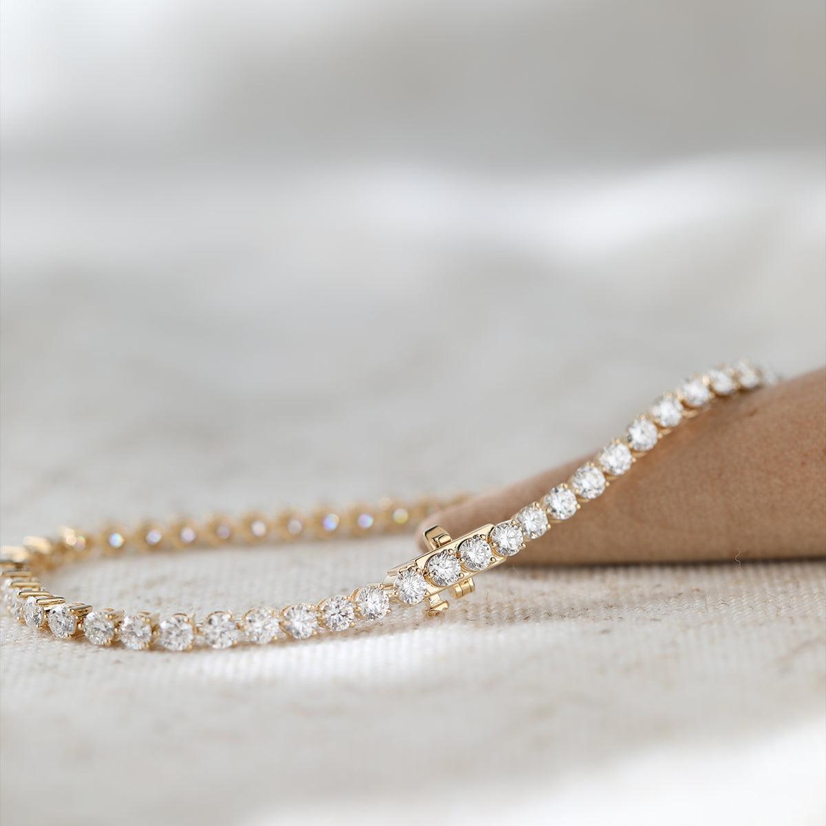 Round Brilliant Cut Lab Diamond Three - Prong Basket Tennis Bracelet with Box Clasp - FIORESE JEWELRY