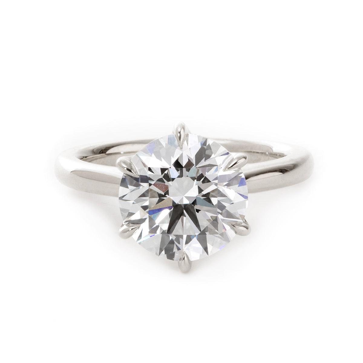 Round Lab Diamond 6 - Claw Tulip Cathedral Bridal Set — Engagement Ring with Half Eternity U - Shaped Pavé Band - FIORESE JEWELRY