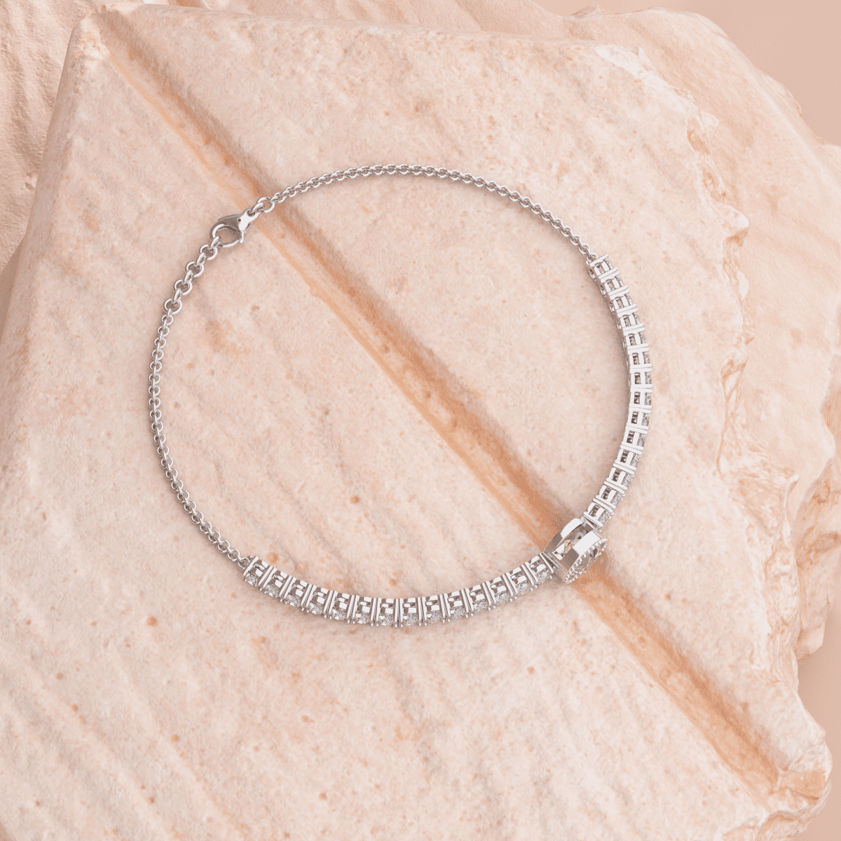 Round Lab Diamond Adjustable Chain Bracelet with a 6mm Millegrain Bezel - Set Center Stone - FIORESE JEWELRY