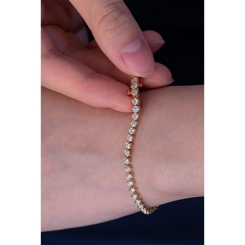 Round Lab Diamond Bezel - Set Basket Tennis Bracelet with Box Clasp - FIORESE JEWELRY