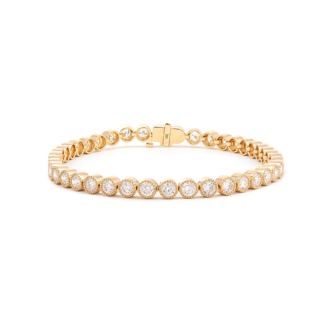 Round Lab Diamond Millegrain Bezel - Set Tennis Bracelet with Box Clasp - FIORESE JEWELRY