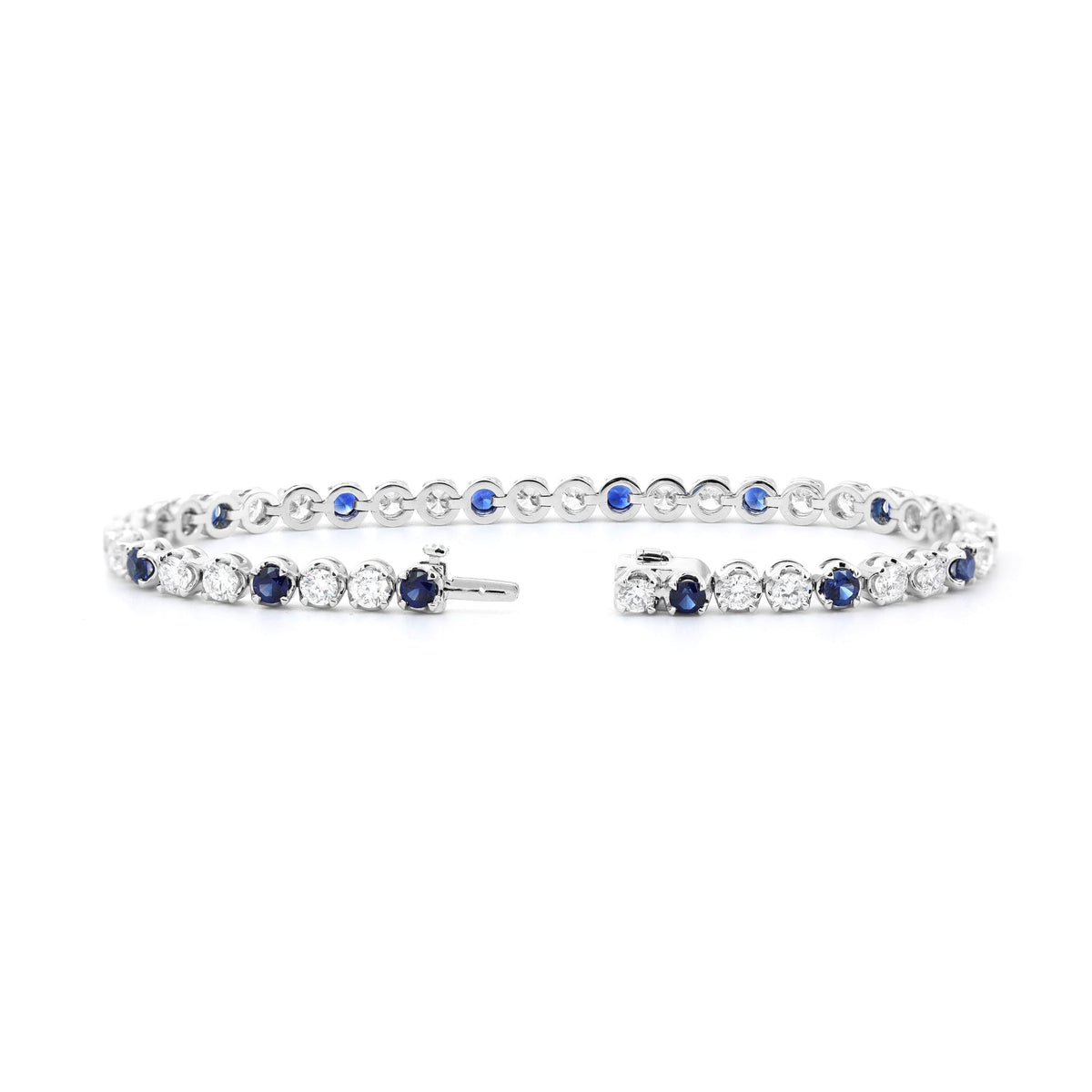 Round Lab Diamond & Royal Blue Lab Sapphire Crown-Set Tennis Bracelet - FIORESE JEWELRY