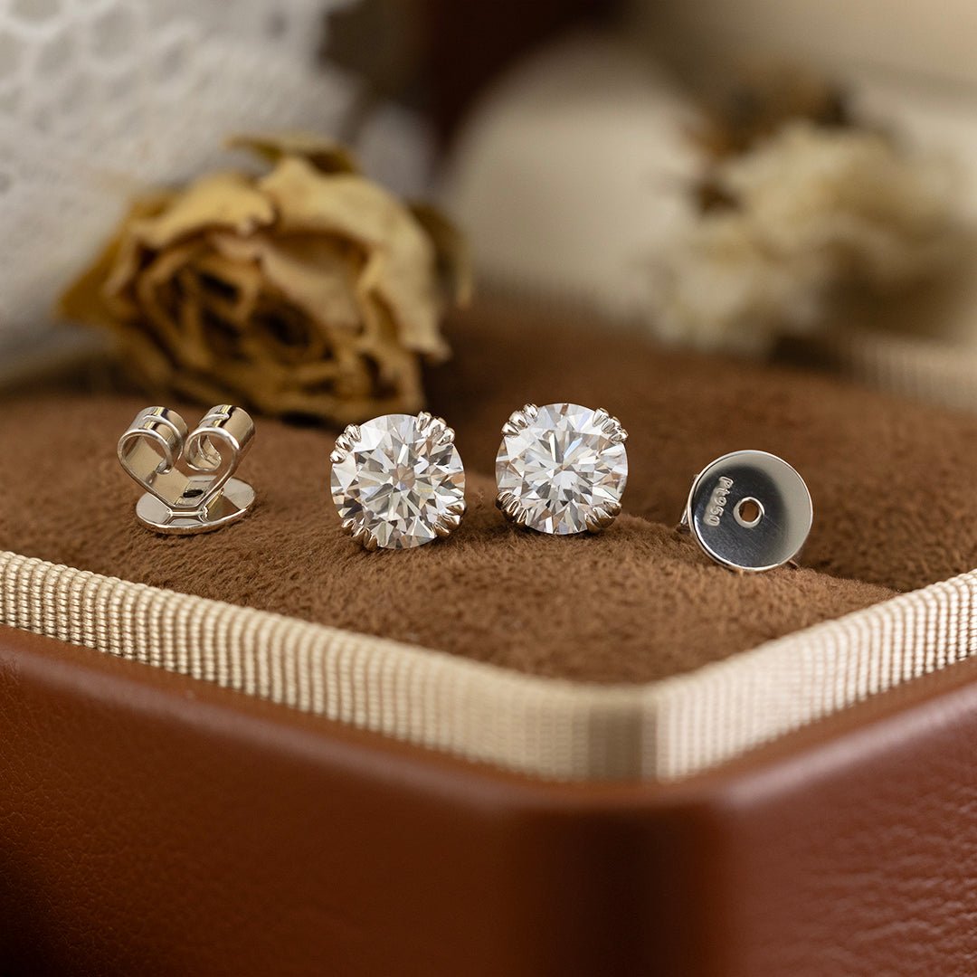 Triple-Prongs Classic Round Lab Diamond Ear Studs - LGG Jewelry