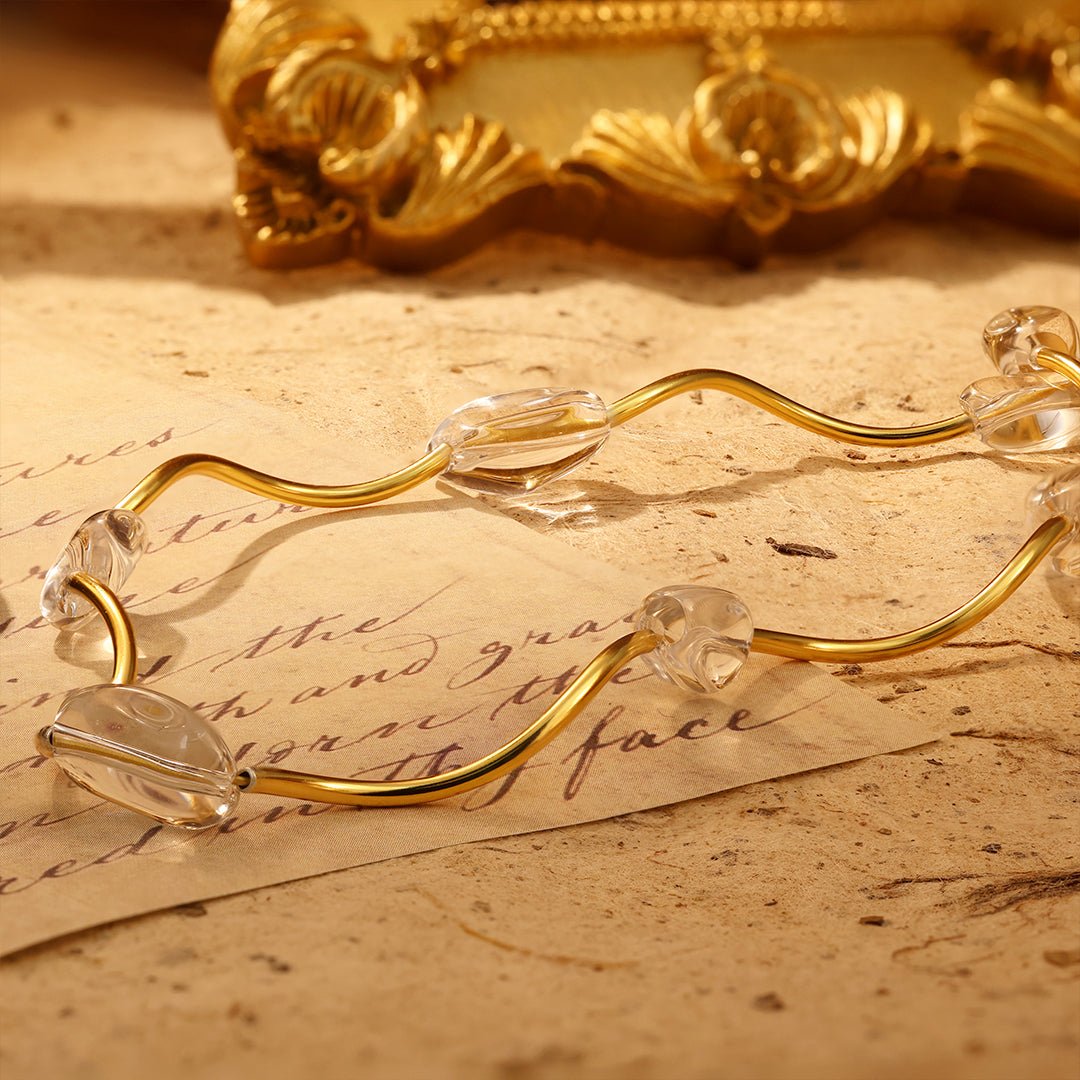 White Crystal Bead Wave Necklace - LGG Jewelry